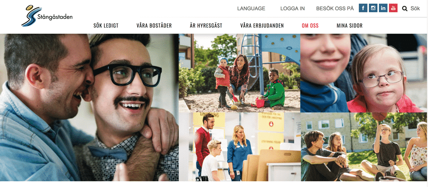 Top banner on a site with image of two men hugging each other lovingly.